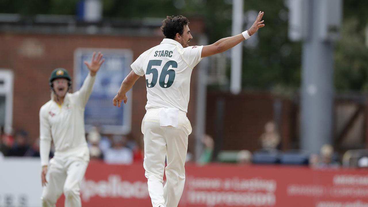 Mitchell Starc took a triple-wicket maiden against Derbyshire on day one.