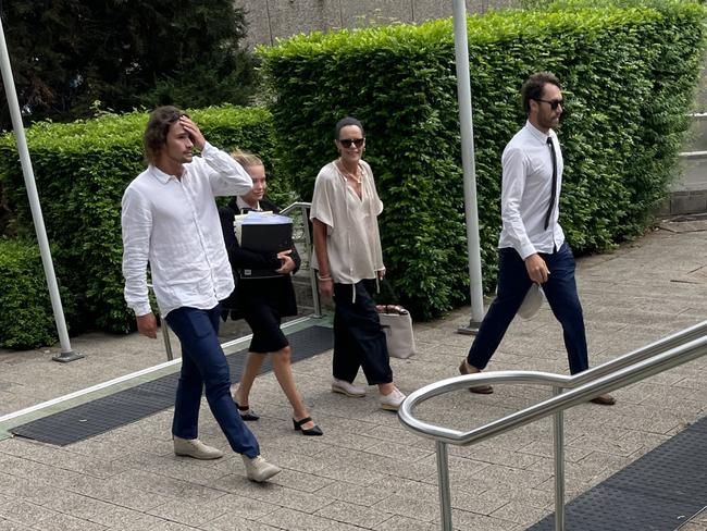 NRL star Nicho Hynes (left) and his brother Wade accompanied their mum Julie to court on Wednesday. Picture: Fiona Killman