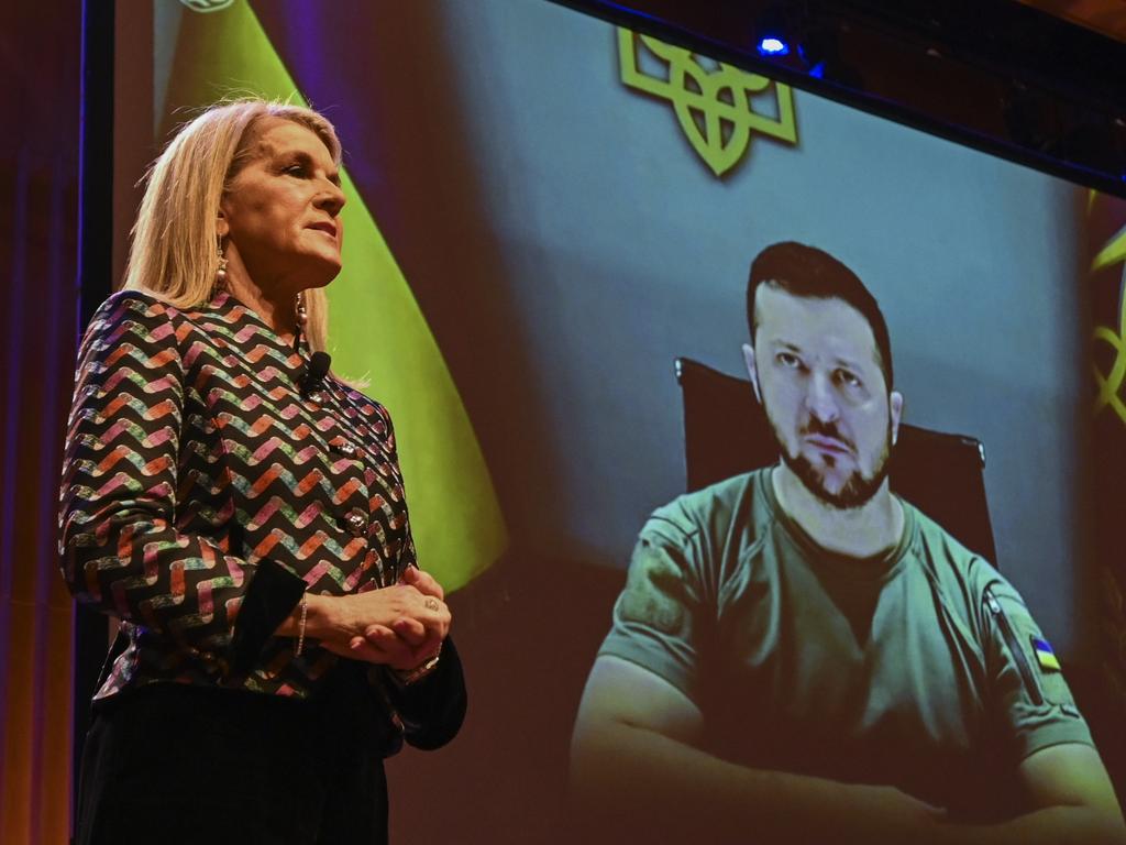 Australian National University Chancellor and former foreign minister Julie Bishop hosted the Q&amp;A with President Zelensky at Llewellyn Hall in Canberra. Picture: NCA NewsWire / Martin Ollman