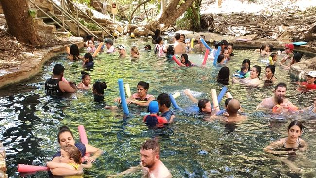 Crowds at the Mataranka Hot Springs over the weekend. Picture: Supplied