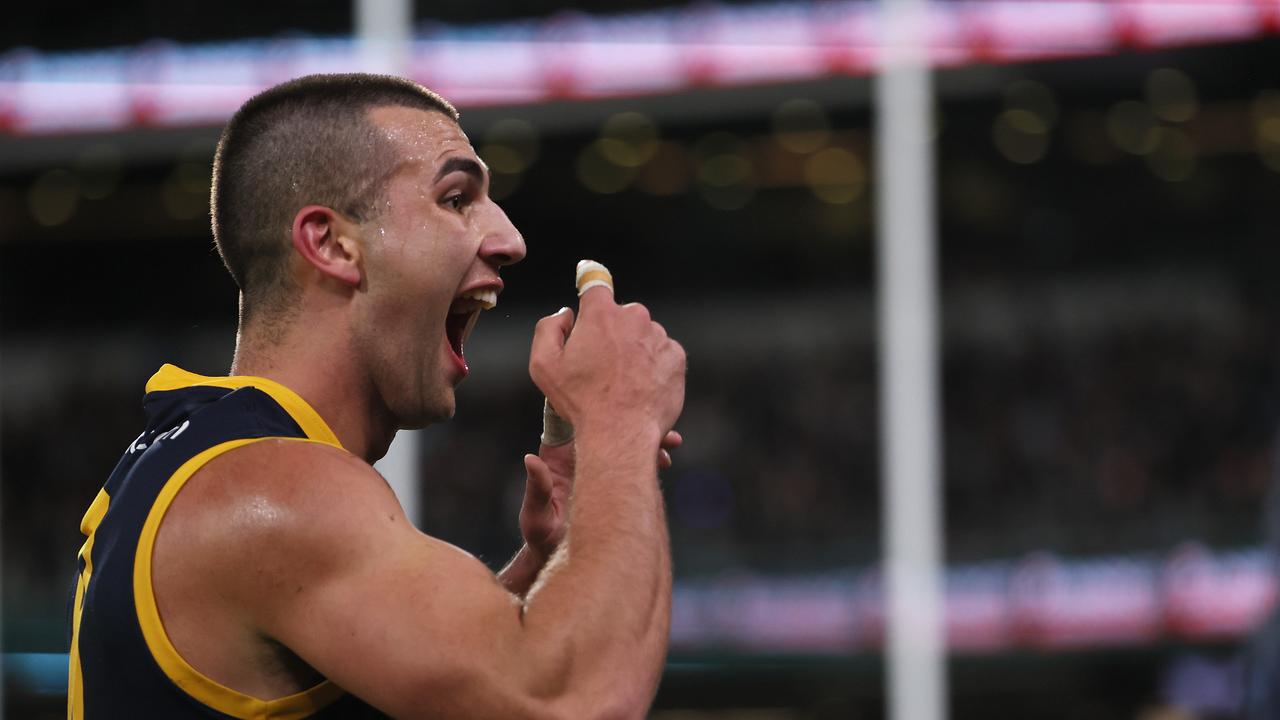 Rachele stirs up the crowd. Photo by James Elsby/AFL Photos via Getty Images