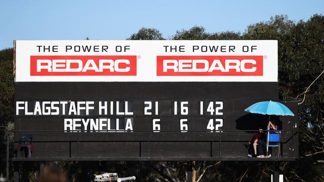 Record Southern Football League grand final winning margin scoreboard. Picture: AAP/Mark Brake