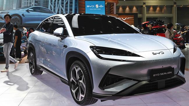 A BYD Sealion car by Chinese electric vehicle (EV) manufacturer BYD is seen at the Bangkok International Motor Show. Picture: Lillian SUWANRUMPHA / AFP