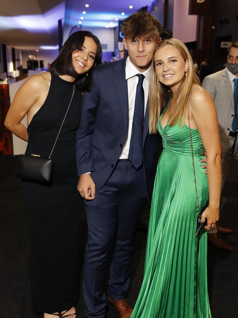 Miller Kerta, Luke McArthur and Ella Partridge pictured at the 2021 Nudgee College year 12 formal, Royal International Convention Centre Brisbane 19th of September 2021. (Image/Josh Woning)