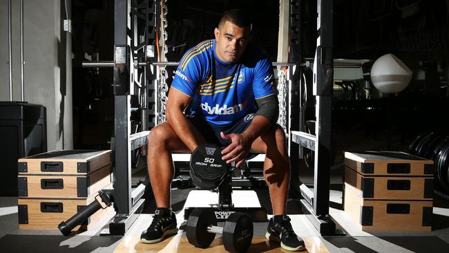 Richie Fa'aoso has come back from a broken neck after a year to play with the Parramatta Eels as he trains in the Husky Stadium gym in Seattle. Picture: Adam Taylor