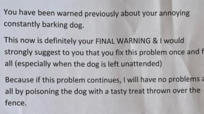 A Bribie Island resident has sent a threatening letter to a neighbour over their dog. Picture: Facebook