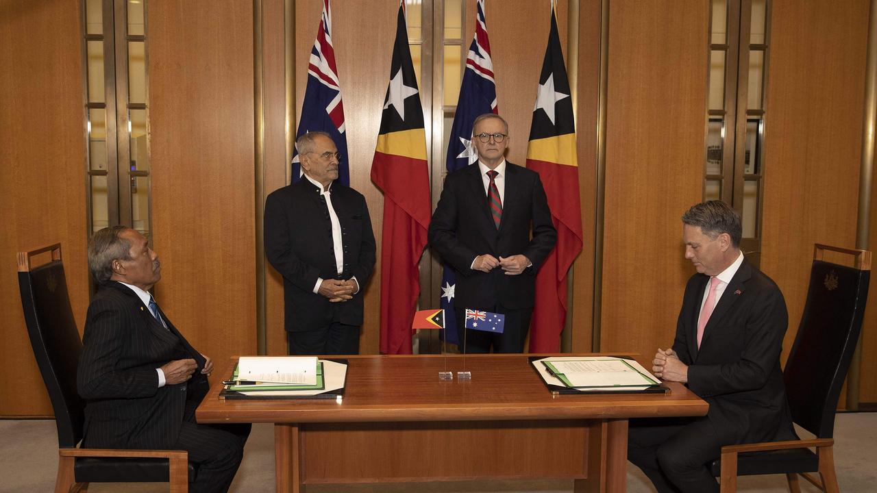 The defence agreement was signed in Parliament House on Wednesday. Picture: NCA NewsWire / Gary Ramage