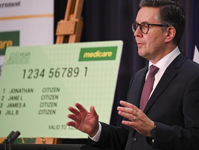 CANBERRA, AUSTRALIA, NewsWire Photos. JANUARY 29 2024: Minister for Health and Aged Care Mark Butler holds a press conference to launch the commemorative 40th anniversary Medicare card at Parliament House in Canberra. Picture: NCA NewsWire / Martin Ollman