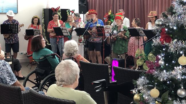 St Vincent’s Aged Care Townsville facility residents enjoy a Christmas concert on Wednesday featuring local community musicians who regularly play concerts at aged care facilities. Picture: Supplied.