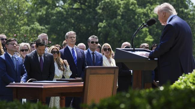President Donald Trump speaks as his team, including House Speaker Mike Johnson, Secretary of State Marco Rubio, Attorney General Pam Bondi, Defence Secretary Pete Hegseth and Treasury Secretary Scott Bessent, prepare to implement his agenda in Washington. Picture: AP
