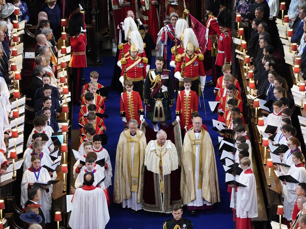 King Charles III arrives for his coronation at Westminster Abbey. Picture: Andrew Matthews - WPA Pool/Getty Images