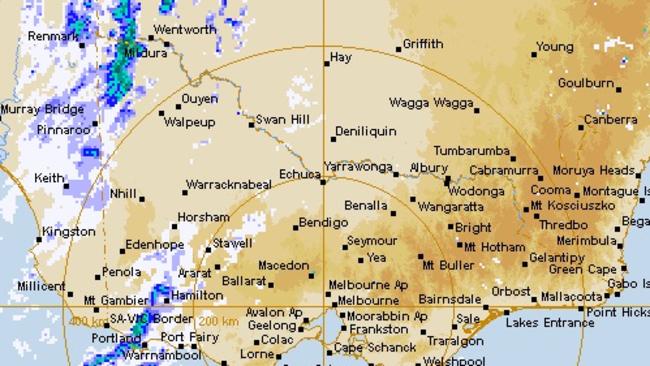 Here it comes: Rain is on its way across western Victoria. Picture: Bureau of Meteorology.