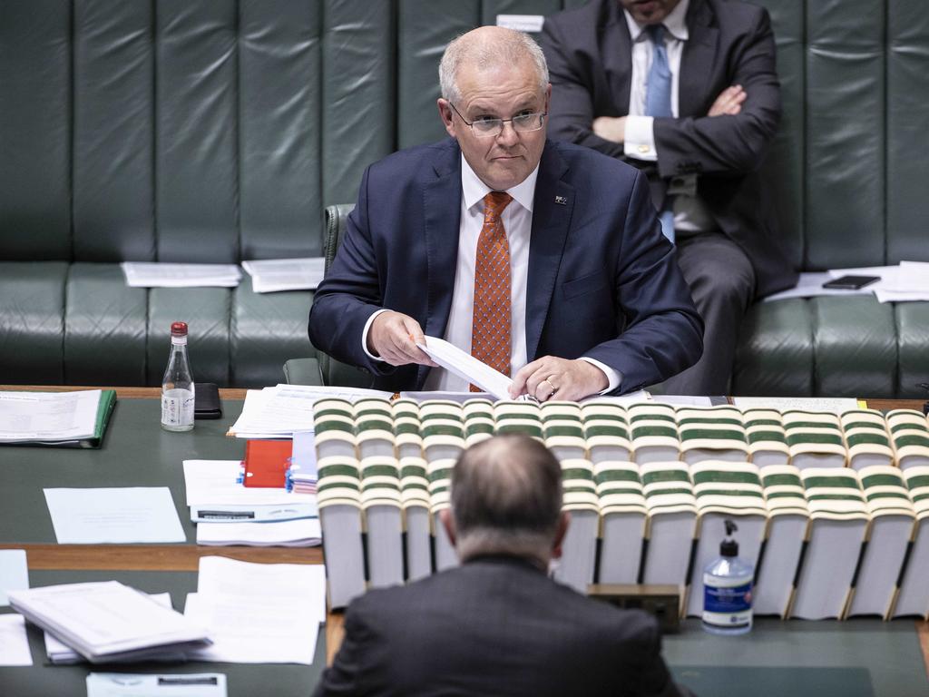 The Prime Minister Scott Morrison with Leader of the Opposition Anthony Albanese. Picture: NCA NewsWire / Gary Ramage