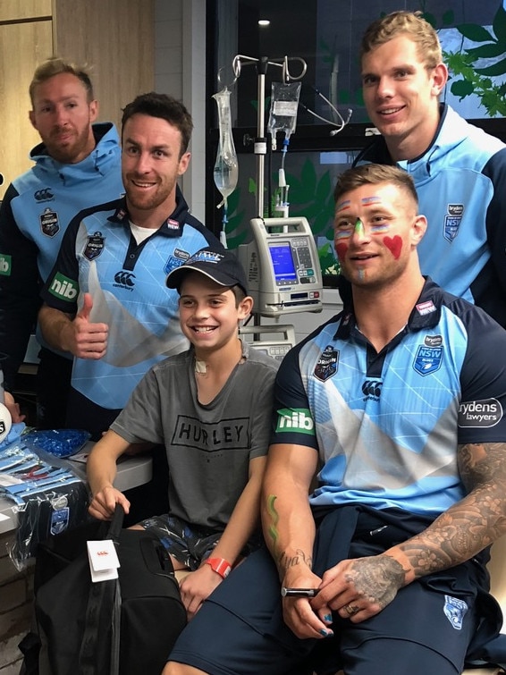 Hugo Kulcsar received a visit from the NSW State of Origin team during his cancer treatment.