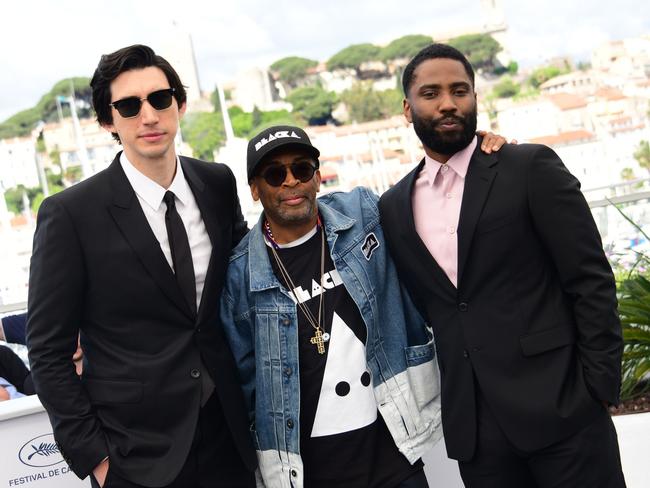 BlacKkKlansman stars Adam Driver and John David Washington, with director Spike Lee at this year’s Cannes Film Festival. Picture: Universal Pictures