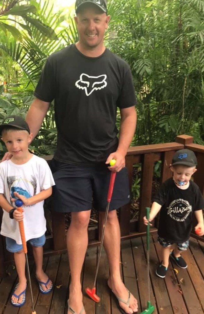 Peter Duff, captain of Terrey Hills RFS, with his two sons Toby and Hayden. Picture: Supplied.