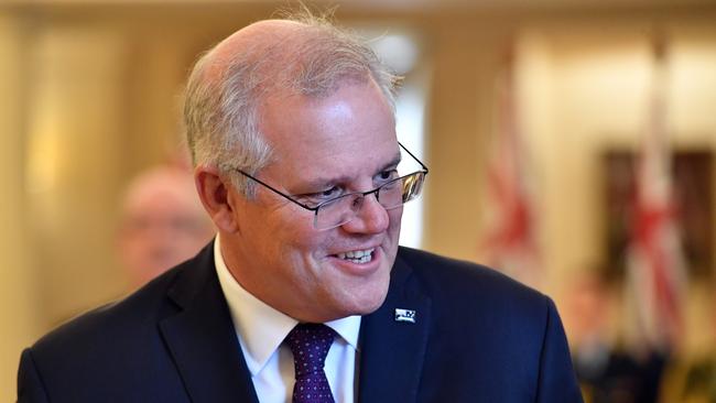 Prime Minister Scott Morrison attends a ceremonial welcome at Government House in Canberra for New Zealand Governor-General Patsy Reddy who is on a four-day official visit to Australia.