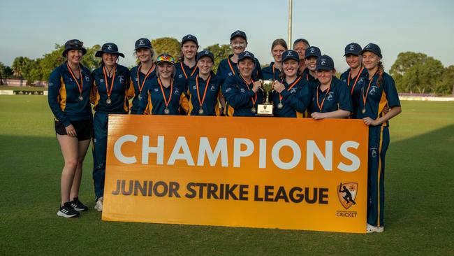 Victoria Big Cats celebrating their 2024 Junior Strike League victory. Picture: NT Cricket.