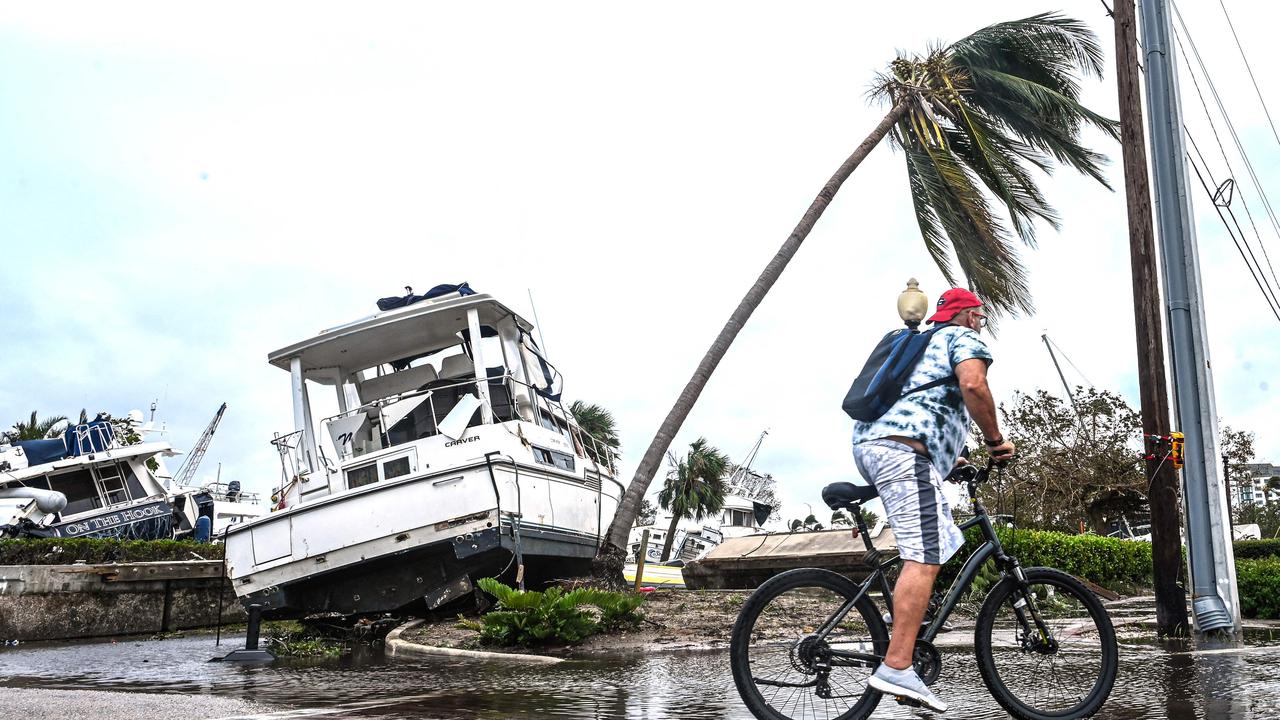 A boat is left stranded on the shore in the aftermath of Hurricane Ian in Fort Myers. Picture: AFP