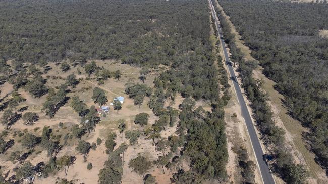 Give me land, lots of land: an aerial view of Jane Rampling’s block on Upper Humbug Road, Tara. Picture: Mark Cranitch.