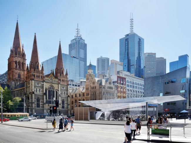 The Town Hall station Federation Square entrance.