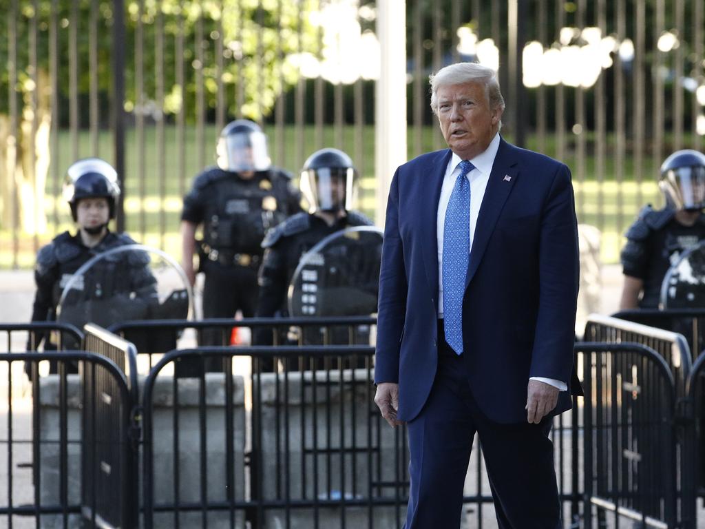 President Trump walks in Lafayette Park to visit St. John's Church. Picture: Patrick Semansky