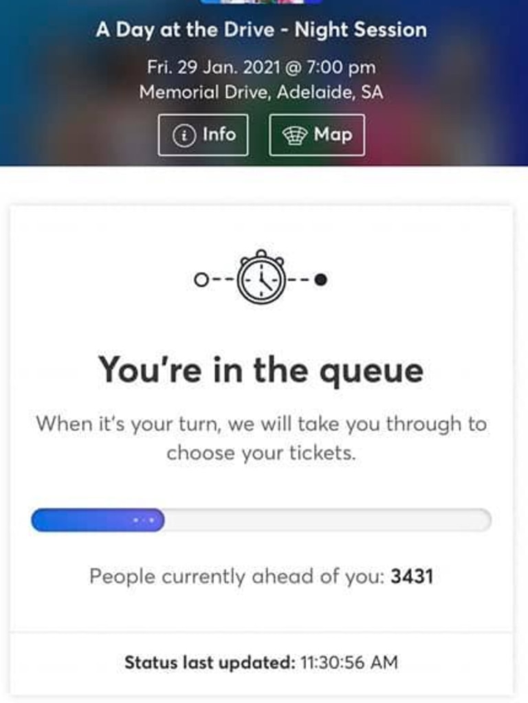 The purchasing system has been slammed by South Australians as thousands of people were placed in a queue to buy tickets for the tennis tournament. Picture: Facebook