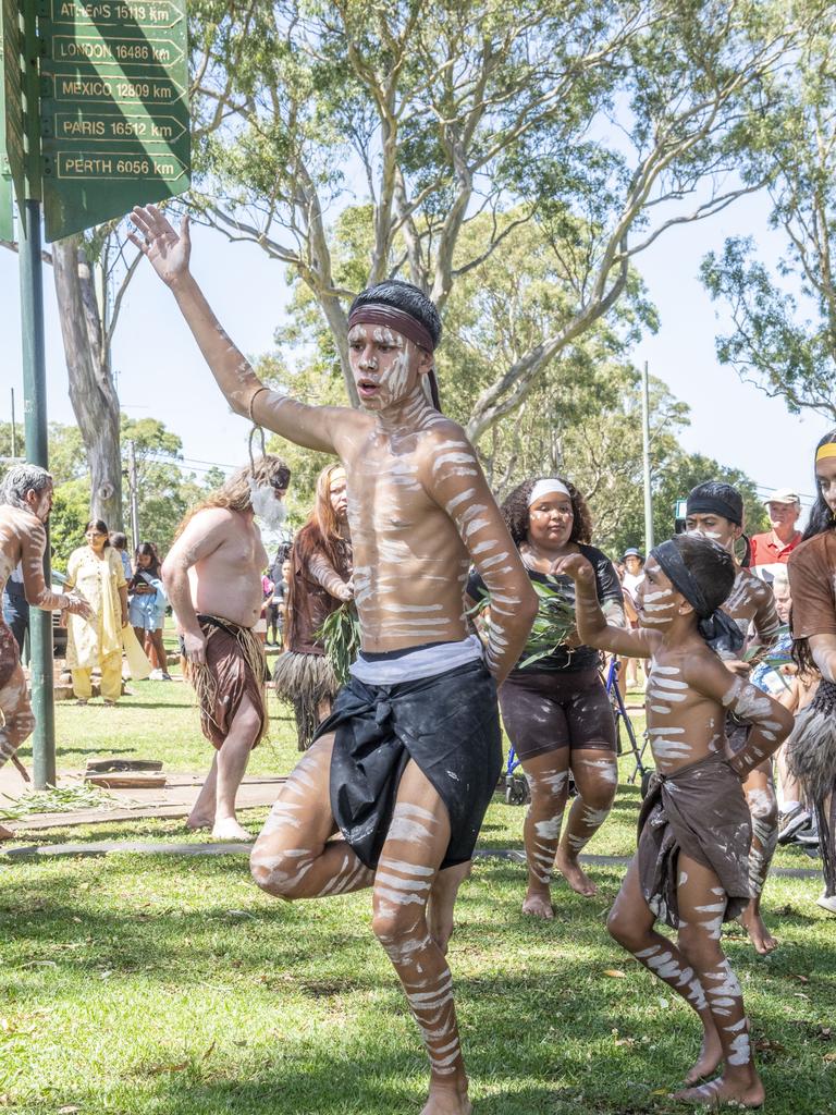 Ezra Cubby from Aboriginal dance group Mura Biri Gururu. Australia Day celebrations at Picnic Point in Toowoomba. Picture: Nev Madsen.