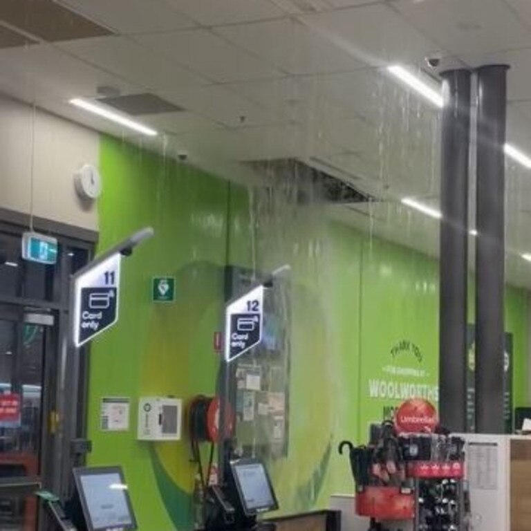 Morayfield Woolworths flooding from the ceiling. Picture: Contributed