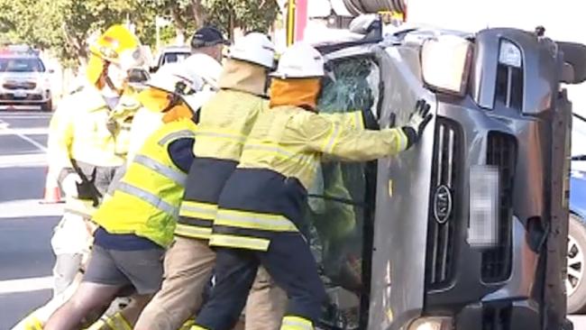 A man has escaped serious injury after his car flipped on East Ave at Millswood