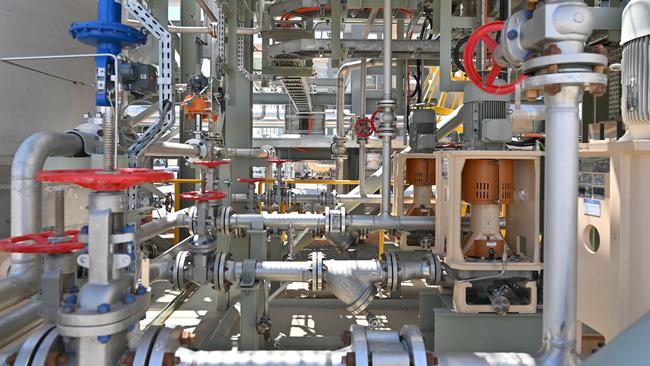 Pipework on the Santos carbon capture and storage plant at the Moomba gas fields in SA’s far north. Picture: Brenton Edwards