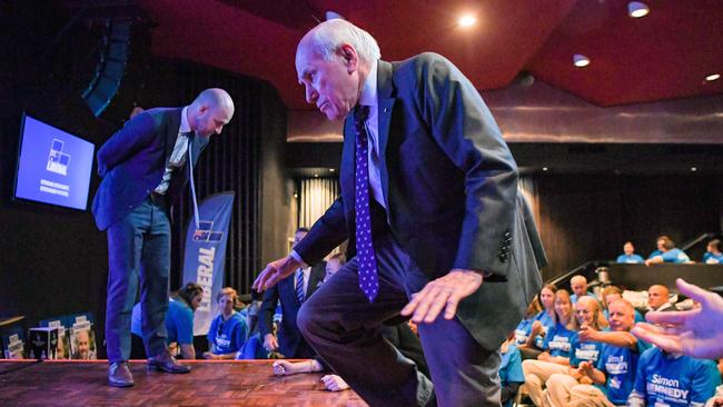 Former Australian prime minister John Howard campaigning for the Liberal Bennelong candidate Simon Kennedy. Picture: NCA NewsWire / Simon Bullard