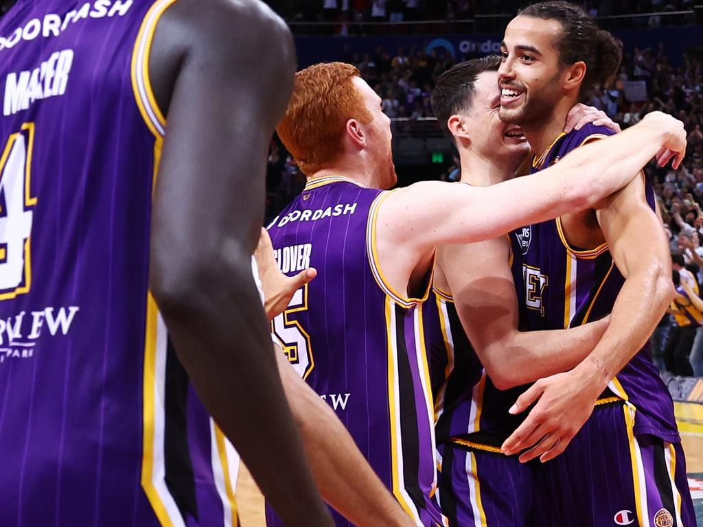 Cooks celebrates victory in game three of the NBL Grand Final series against Tasmania JackJumpers in May this year. Picture: Mark Metcalfe/Getty Images.