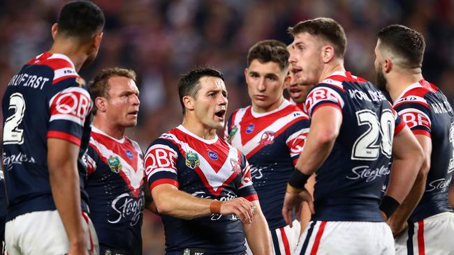 SYDNEY, AUSTRALIA — SEPTEMBER 22: Cooper Cronk of the Roosters shows his emotion during the NRL Preliminary Final match between the Sydney Roosters and the South Sydney Rabbitohs at Allianz Stadium on September 22, 2018 in Sydney, Australia. (Photo by Cameron Spencer/Getty Images)
