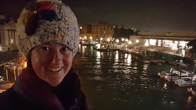 Happiness looks a lot like this — exploring Venice’s canals by night. Picture: Kirrily Schwarz
