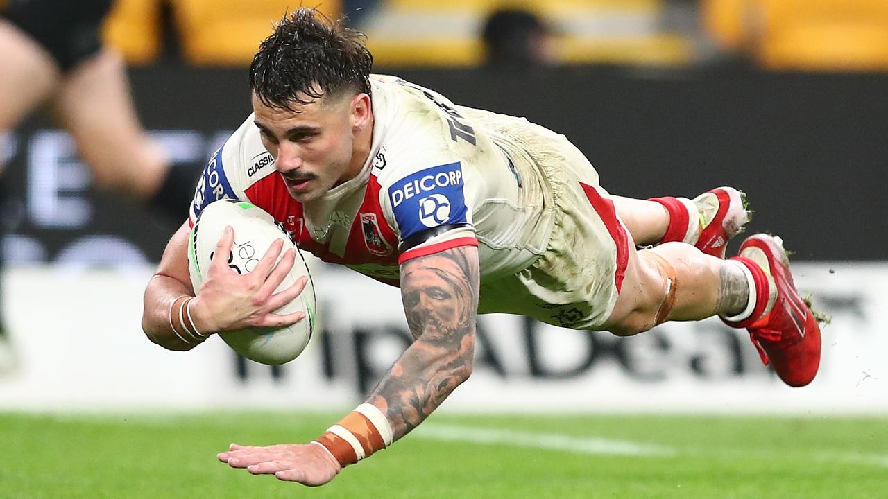 Jack Bird of the Dragons scores a try for the St George Illawarra Dragons. (Photo by Chris Hyde/Getty Images)