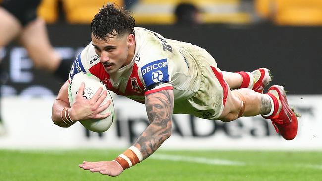 Jack Bird of the Dragons scores a try for the St George Illawarra Dragons. (Photo by Chris Hyde/Getty Images)