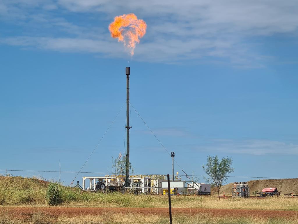 Methane is burnt off at a Santos well site on Tanumbirini Station. Picture: Supplied.