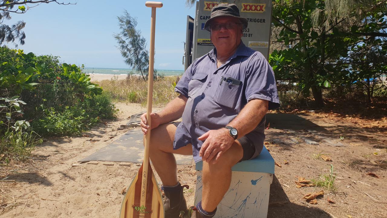 President of the Capricorn Coast Outrigger Canoe Club John Jennings sits at the group's home base at Lammermoor Beach, Yeppoon. Photo Darryn Nufer.