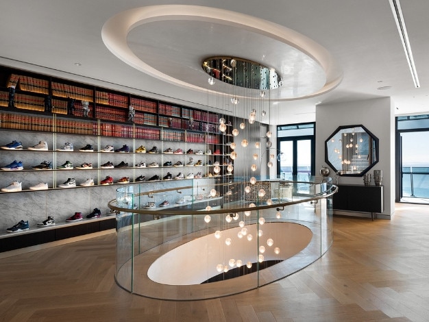 Simon Beard and his wife Tah-nee, founders of Culture Kings, have listed their Soul penthouse in Surfers Paradise which comes with sneaker wall. Source: NGU Real Estate