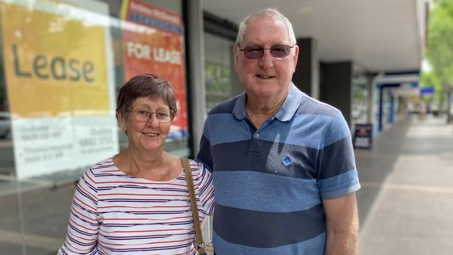 Dubbo couple Eileen and Graeme Larsen in front of one of many vacant shops in the city's main street. Picture: Ryan Young