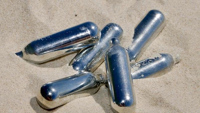 Canisters of ­nitrous oxide gas — also known as nangs or bulbs. Picture: Nathan Richter