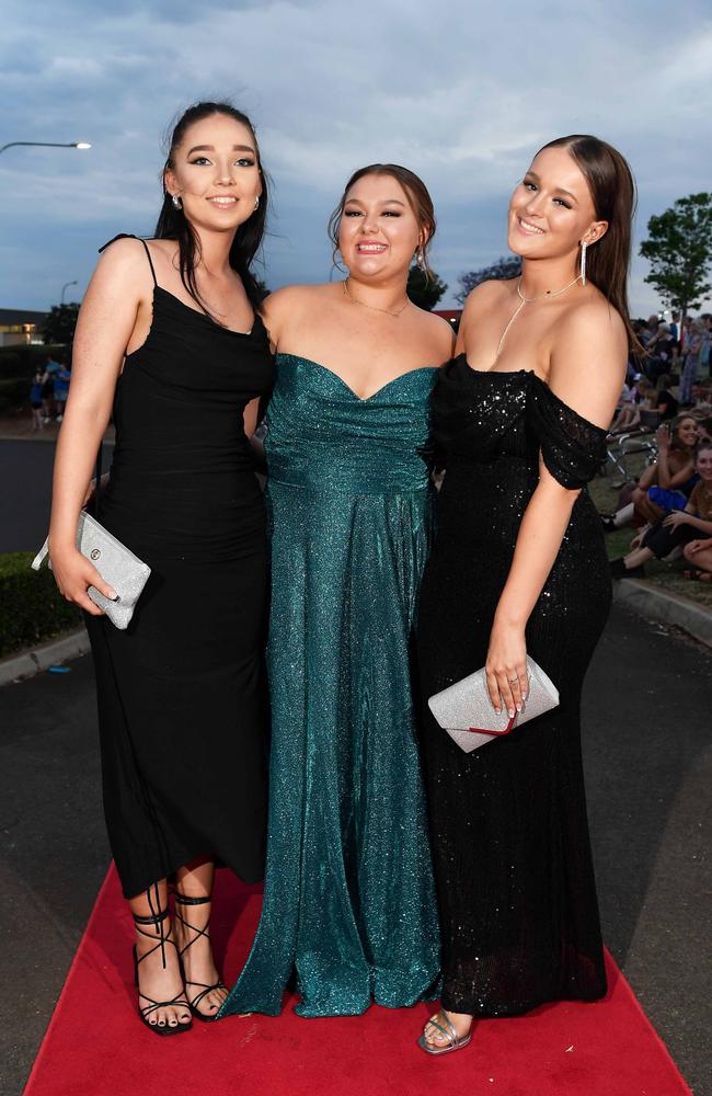 Pippa Allen, Bella Vasta and Zara Butler at Highfields State Secondary College. Picture: Patrick Woods.