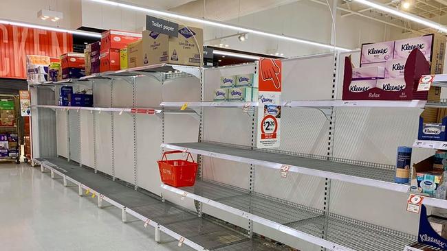 Bare shelves at Coles Casuarina. Picture: James Owen