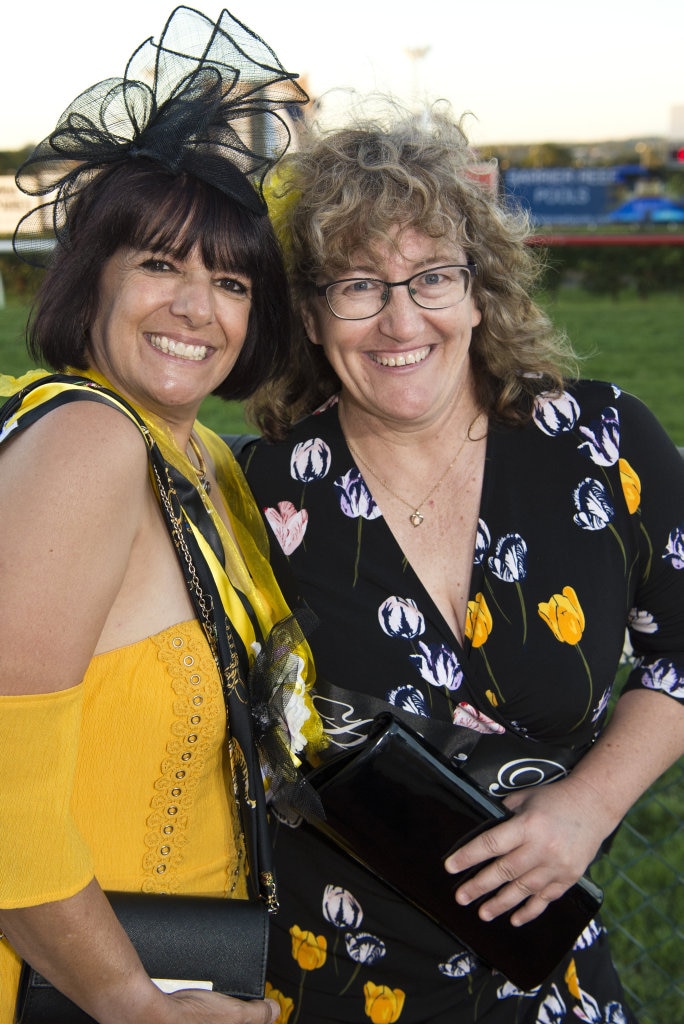 Lisa Cooper (left) and Karen Jones celebrating hen's night for Lisa at the Weetwood race day at Clifford Park, Saturday, April 6, 2019. Picture: Kevin Farmer