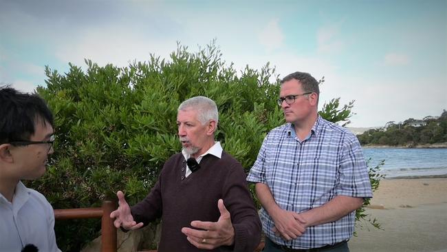 The Mercury reporter Kenji Sato interviews One Nation candidates Stephen Hindley and Steve Mav. Picture: Kenji Sato