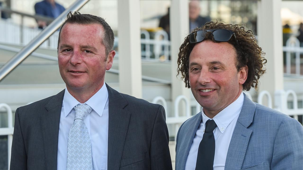 Trainers Mathew Ellerton (left) and Simon Zahra (right) will saddle their final city runner when Age of Chivalry tackles the Group 3 Kevin Heffernan Stakes at Caulfield. Picture : Racing Photos via Getty Images.