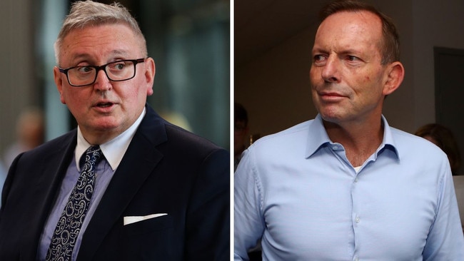 Former prime minister Tony Abbott, right, has said NSW Liberal president Don Harwin’s position is ‘untenable’. Picture: Gaye Gerard/NewsWire, Hollie Adams