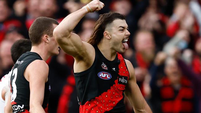 Essendon ruckman Sam Draper is racing the clock to be fit for Saturday afternoon’s clash against GWS at Marvel Stadium. Picture: Michael Willson / Getty Images