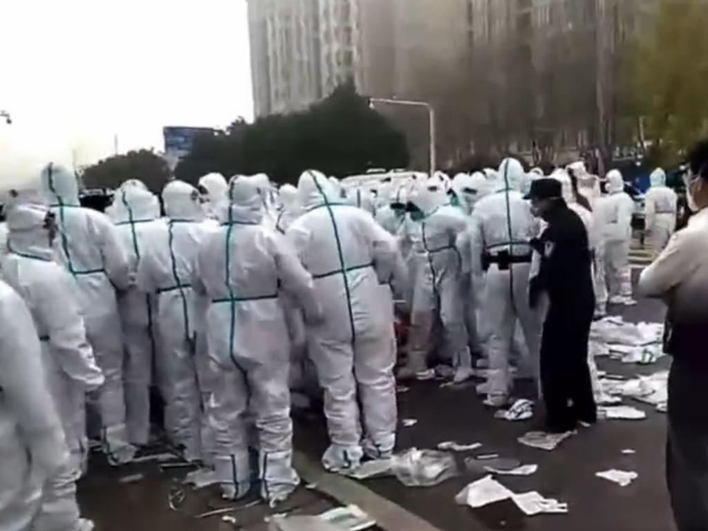 Authorities, some wearing PPE, cracked down on the protest. Picture: Twitter